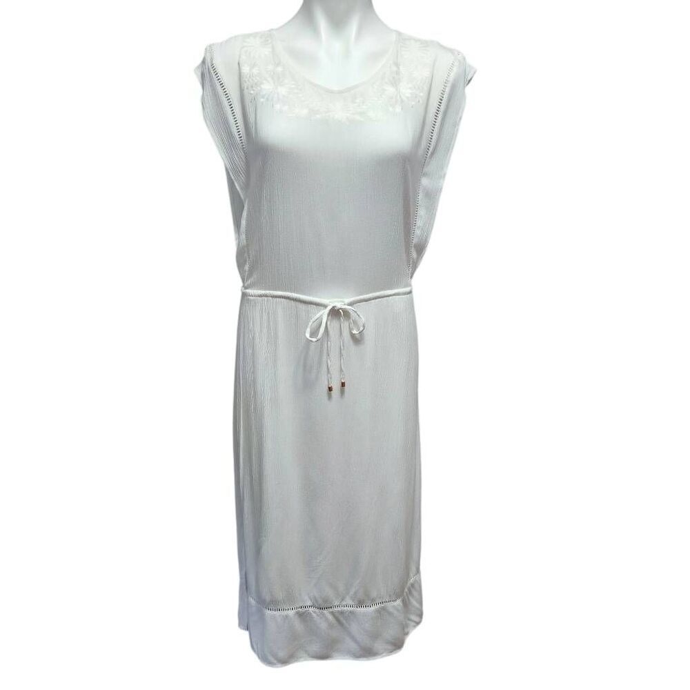 Ella Moss white dress floral embroidery cutout drawstring‎ waist Rayon XS